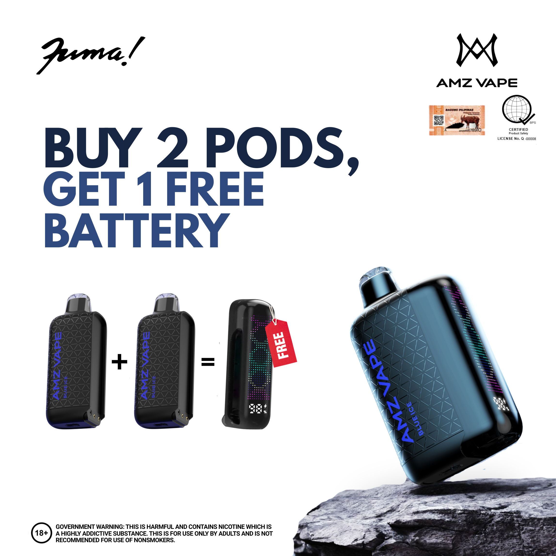 AMZ Vape Battery and Pod (Sold Separately) Promo: Buy 2pcs Pods, Get 1 Fuma Philippines AMZ Vape Battery and Pod (Sold Separately) Promo: Buy 2pcs Pods, Get 1 Fuma Philippines